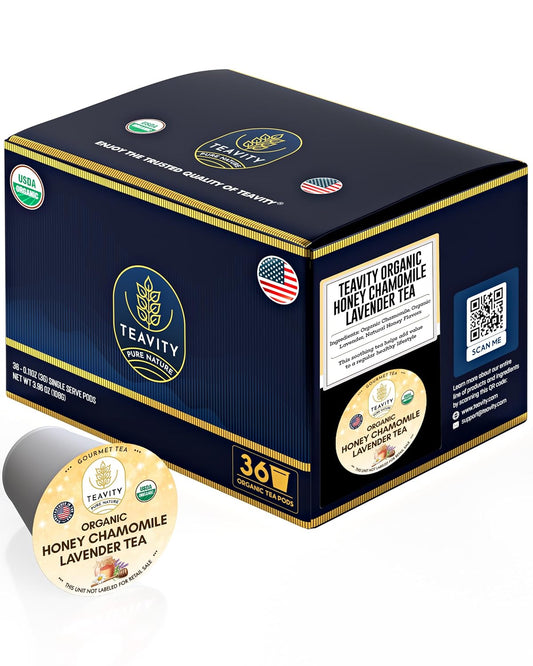 Organic Chamomile and Lavender Tea Pods for Keurig - Decaffeinated Tea for Keurig K Cups - Honey Chamomile Lavender by Teavity (24 Tea Pods)