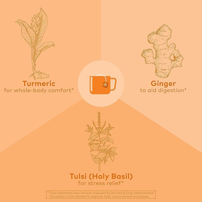 Organic India Tulsi Tumeric Ginger Herbal Tea - Stress Relieving & Harmonizing, Immune Support, Aids Digestion, Vegan, Caffeine-Free