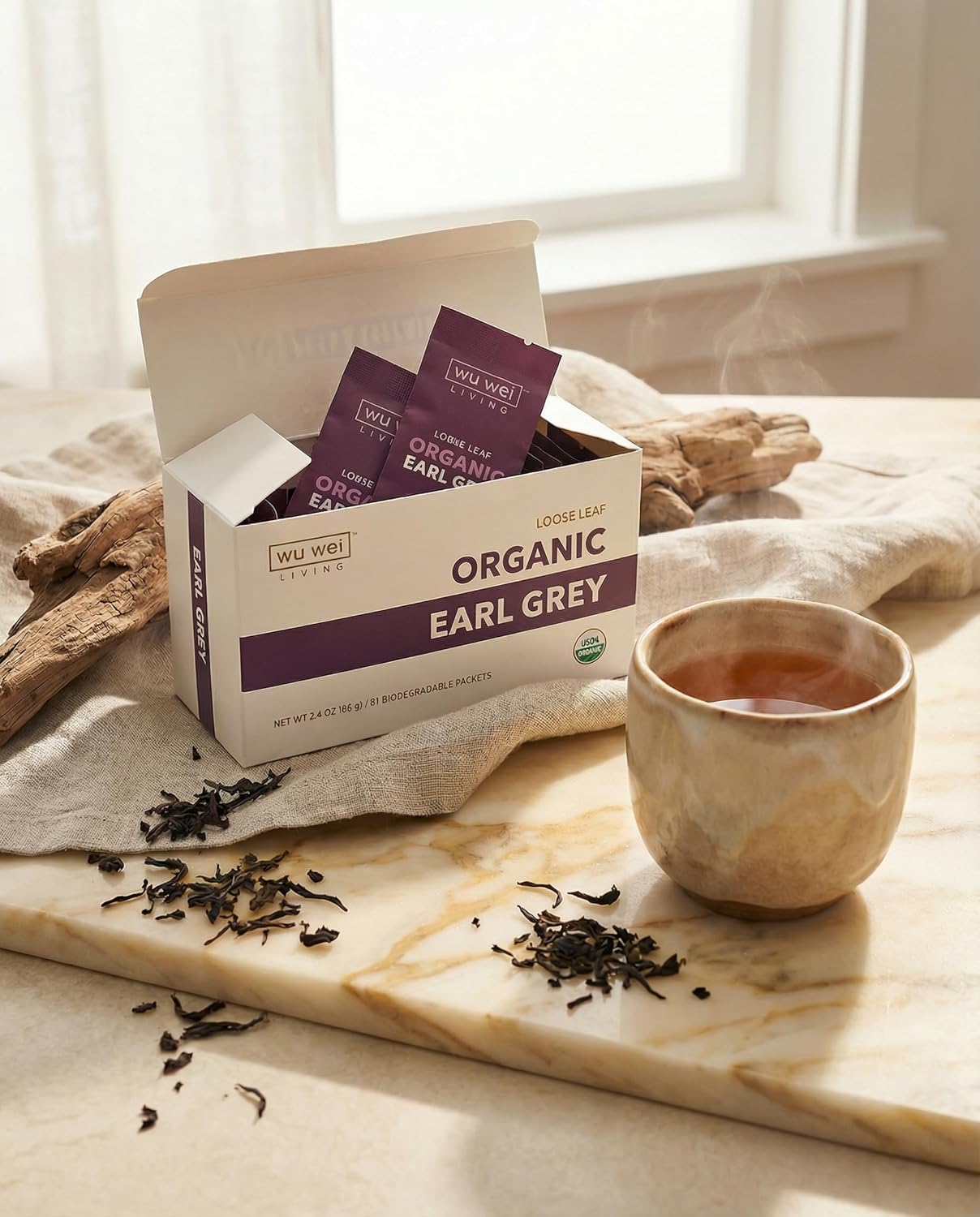 Organic Earl Grey Loose Leaf Tea, USDA Organic Certified, Citrusy and Floral, Single Serve Loose Leaf Tea (32-Pack), Limited Small Batch, Single Origin, Whole Leaf Tea,