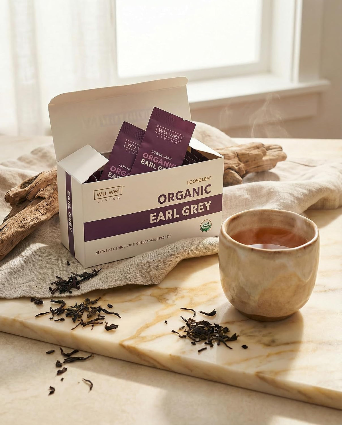 Organic Earl Grey Loose Leaf Tea, USDA Organic Certified, Citrusy and Floral, Single Serve Loose Leaf Tea (32-Pack), Limited Small Batch, Single Origin, Whole Leaf Tea,