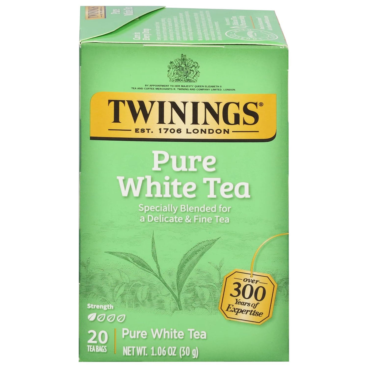 Twinings Pure White Tea Individually Wrapped Bags, 20 Count, Light & Fresh, Caffeinated, Enjoy Hot or Iced, 20 Teabags