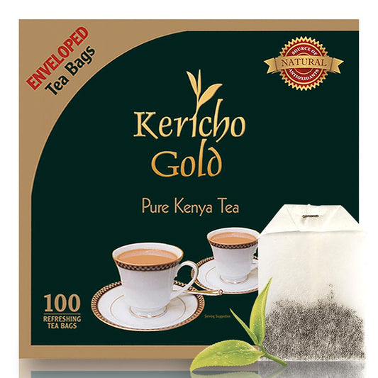 Kericho Gold Black Tea - Orange Pekoe Tea - Kenya Origin - Unique Flavor -100 Envelopes Tea Bags
