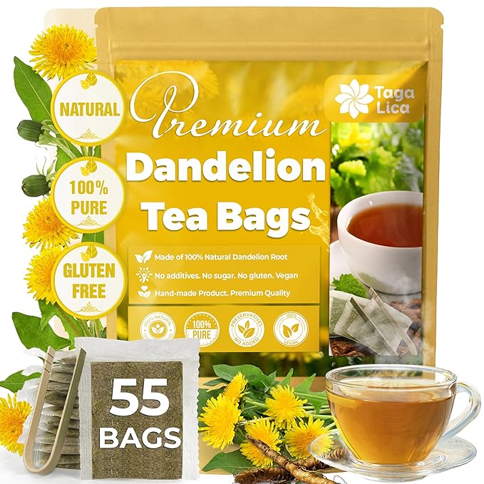 TagalicaTa Premium 55 Dandelion Root Tea Bags, 100% Natural & Pure from Dandelion Root, Eco-Conscious Tea Bags, Herbal Tea. No Sugar, No Caffeine