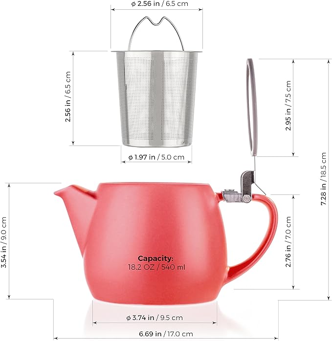 Tealyra - Pluto Porcelain Small Teapot Red - 18.2-ounce (1-2 cups) - Matte Finish