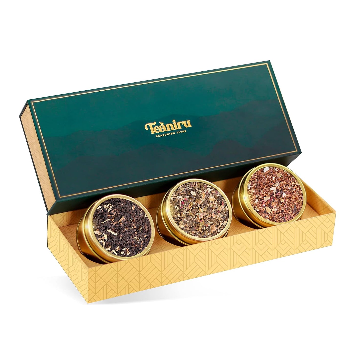 Teaniru, Grandeur Tea Collection, 3 Loose Leaf Tea Sampler, Variety Pack Assortment of Green, Herbal & Black Tea, Gluten Free & Sugar Free