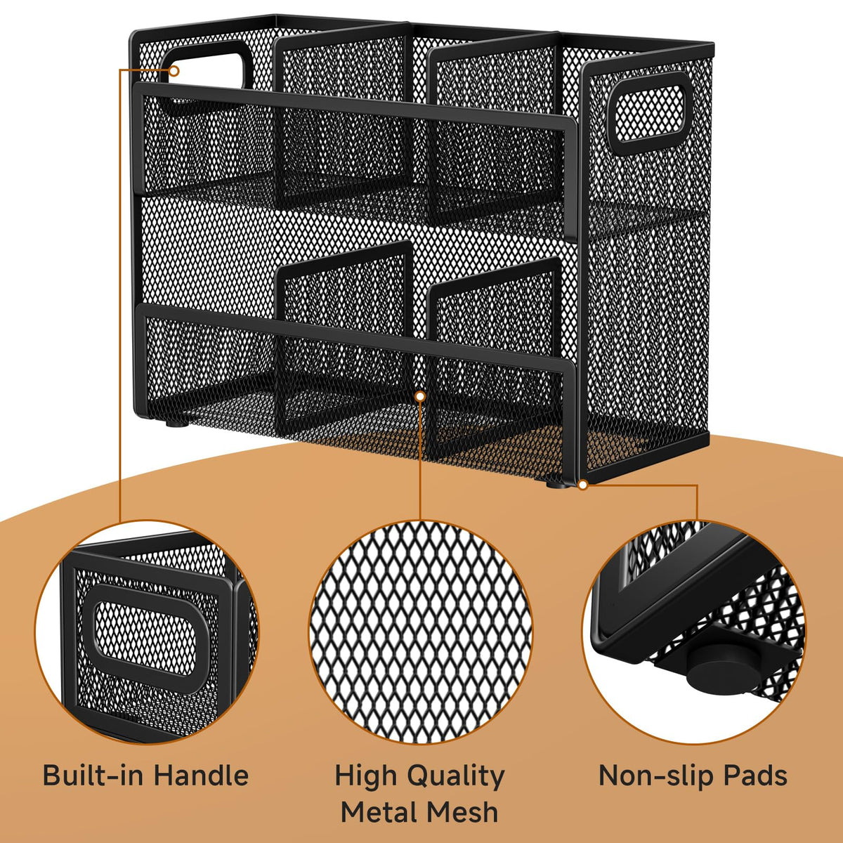 Volmop 2 Tier Tea Bag Organizer, Mesh Tea Bag Holder with Handle, Teabag Holder, Tea Station Organizer for Countertop