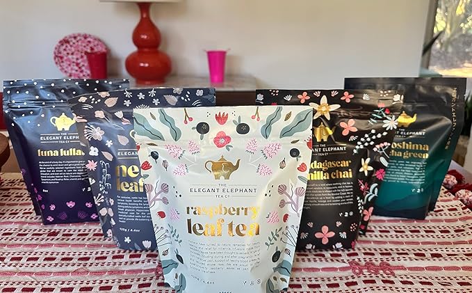 The Elegant Elephant Raspberry Leaf Loose Herbal Tea – 4.4oz Resealable Bag (Makes 50 Cups)