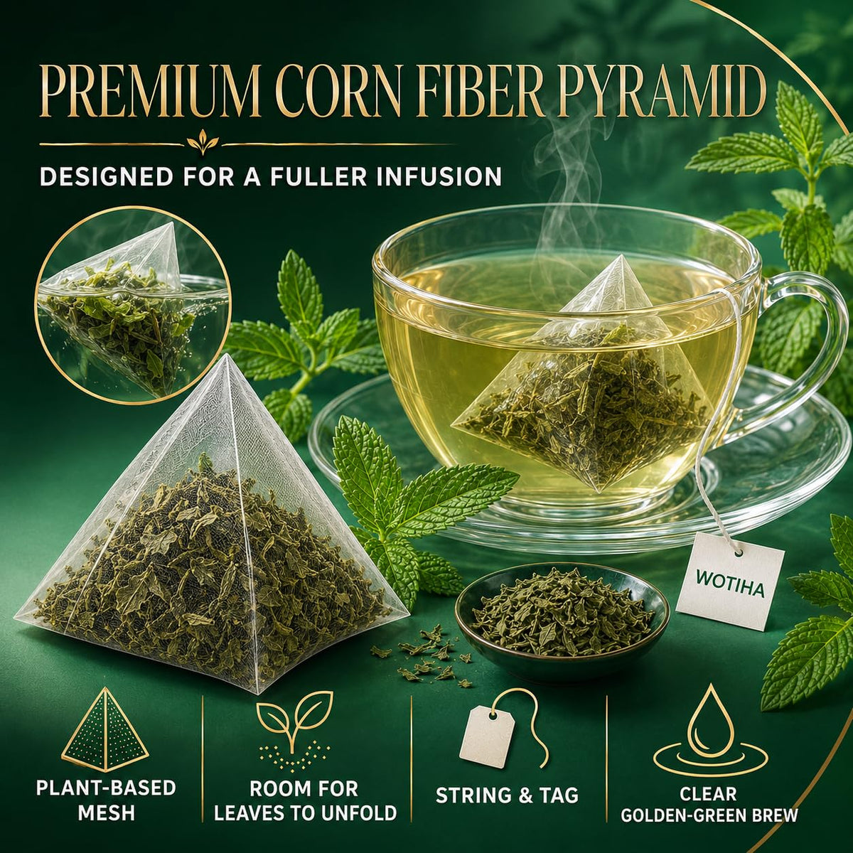 WOTIHA 80 Count Premium Spearmint Tea Bags - 100% Pure Natural Spearmint Leaves
