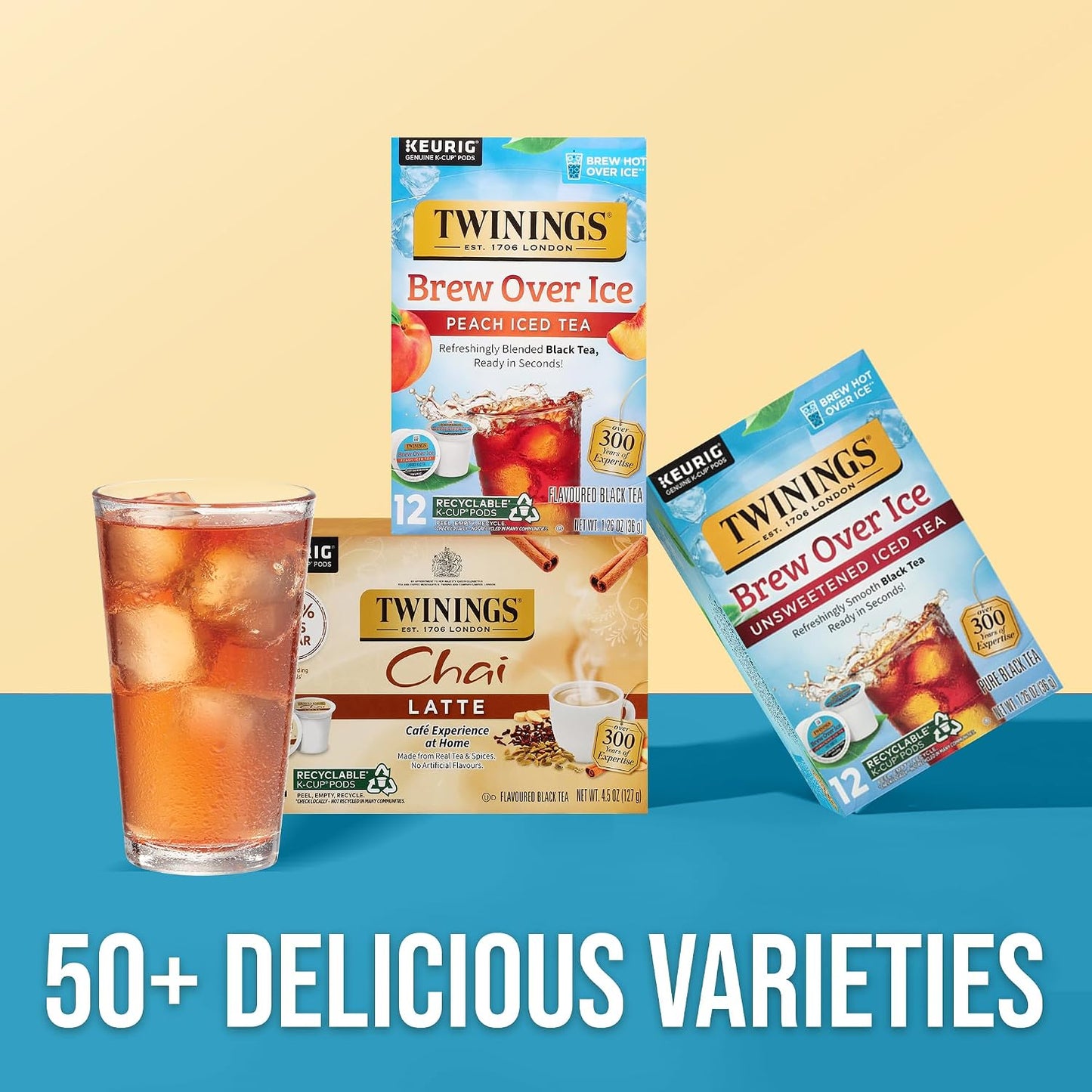 Twinings Brew Over Ice Unsweetened Peach Blk Iced Tea K-Cups 12 CT (6 Pack) | Refreshing Peach Black Tea, Naturally Caffeinated, 72 Keurig K-Cup Pods for Single Serve Brewers, Fresh Iced Tea in Seconds