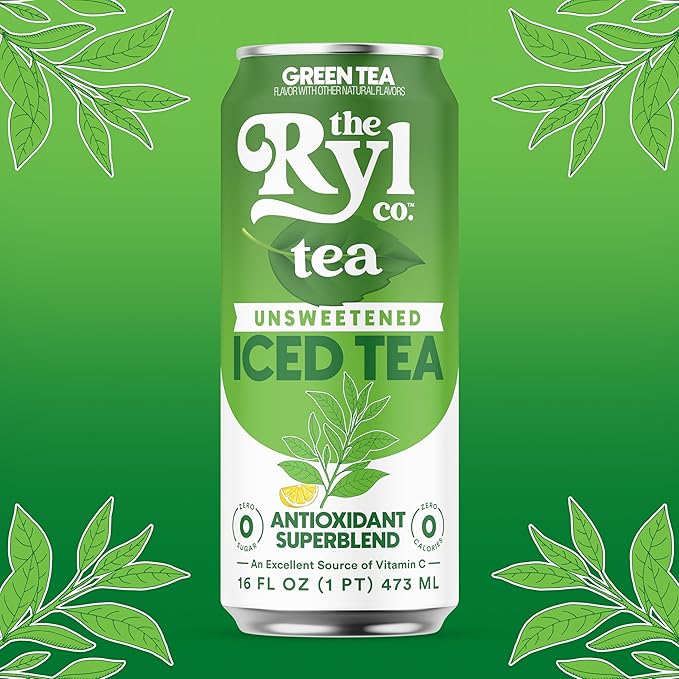 Ryl Iced Tea, Unsweetened Green Tea, Antioxidant Superblend, Zero Sugar, Zero Carb, Zero Calorie Iced Tea, 16.0 Fl Oz (12-Pack)