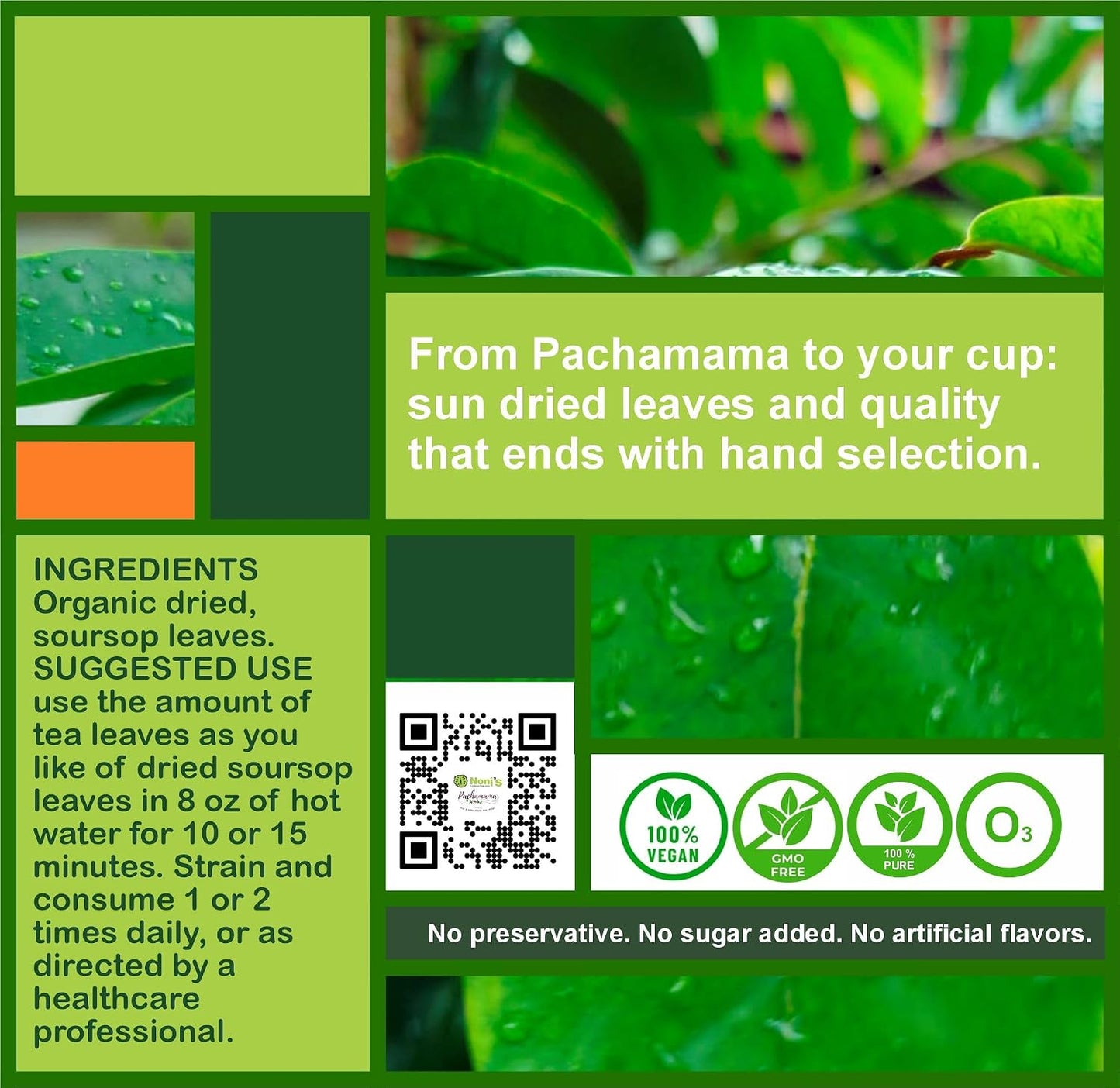 Frutos Pachamama | Organic Soursop Leaves Tea – 100% Pure Dried Guanabana Leaf, Sun-Dried &amp; Hand-Selected for Freshness | Supports Immunity, Relaxation &amp; Digestion | 3 oz (85 g)