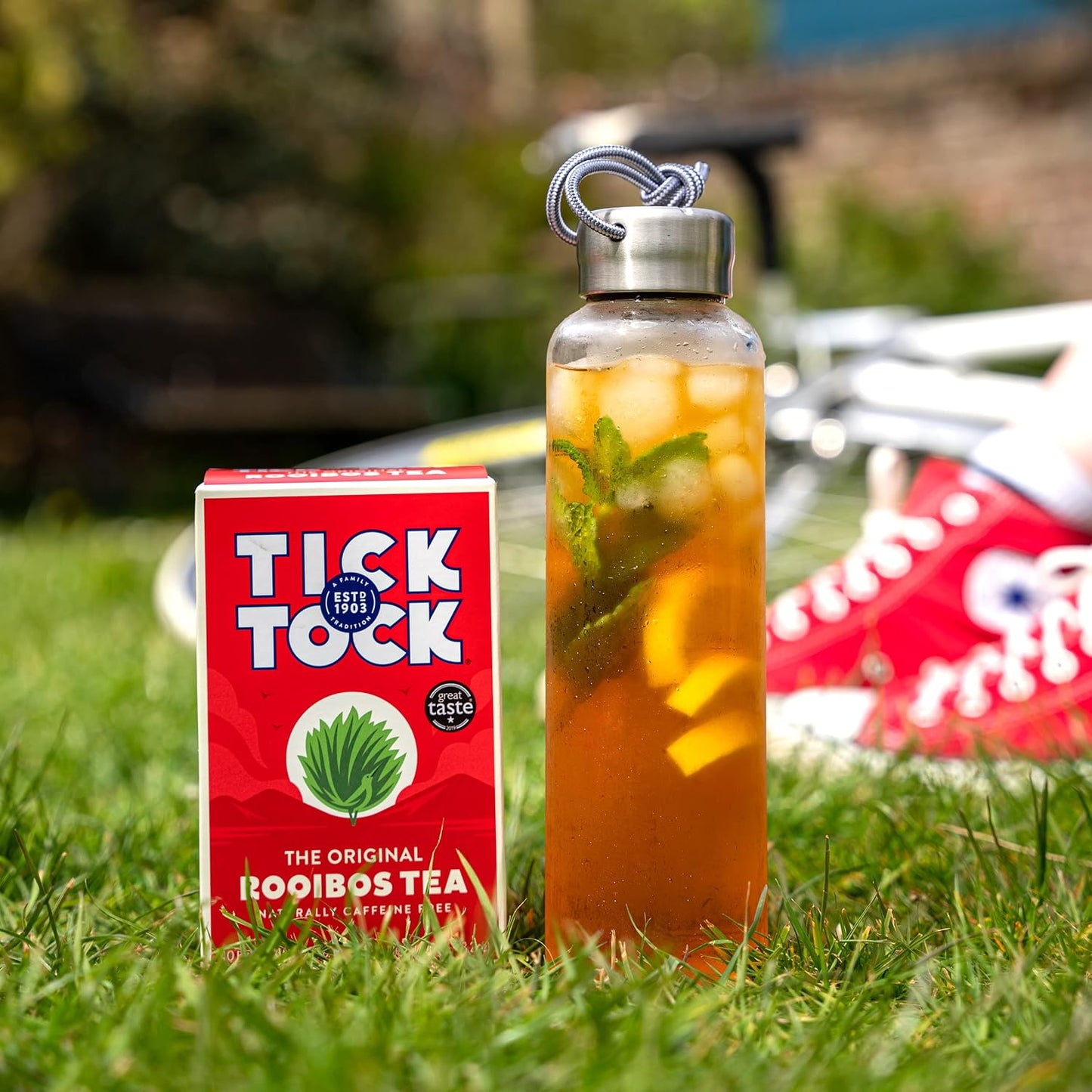 TICK TOCK TEAS Organic Rooibos Tea Bags - Naturally Caffeine Free Red Bush Herbal Tea from South Africa | Smooth &amp; Rich Flavor, Low Tannin, Enjoy Hot or Iced with Milk, Lemon, or Honey - 80 Count