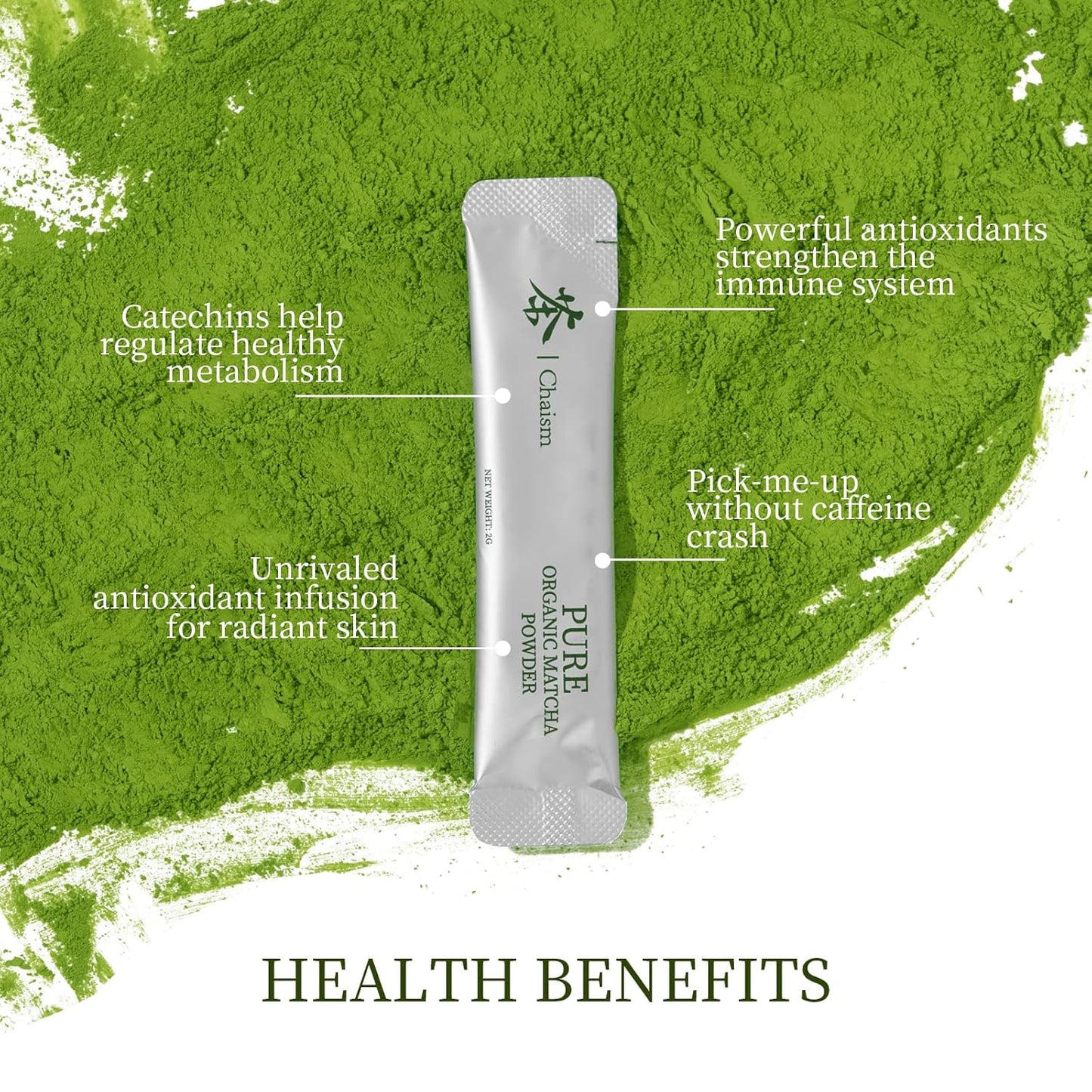 Chaism Ceremonial Grade Matcha Green Tea Powder - Single Serve Packets, Premium First Harvest USDA Organic Gluten-Free Vegan, 100% Pure (20-Packets)