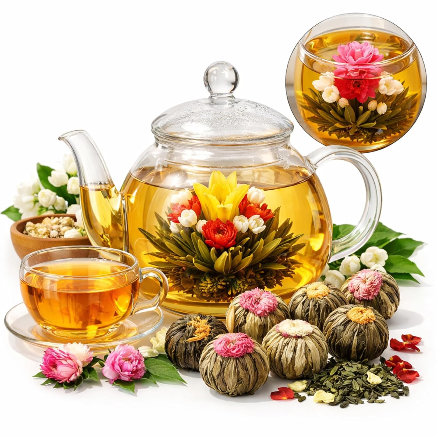 Blooming Tea & Edible Flower Infusions, Green Tea, 24 Unique Flavors Gift Set for Everyone – Natural, Floral & Aromatic Teas in Extra Large Premium Gift Box