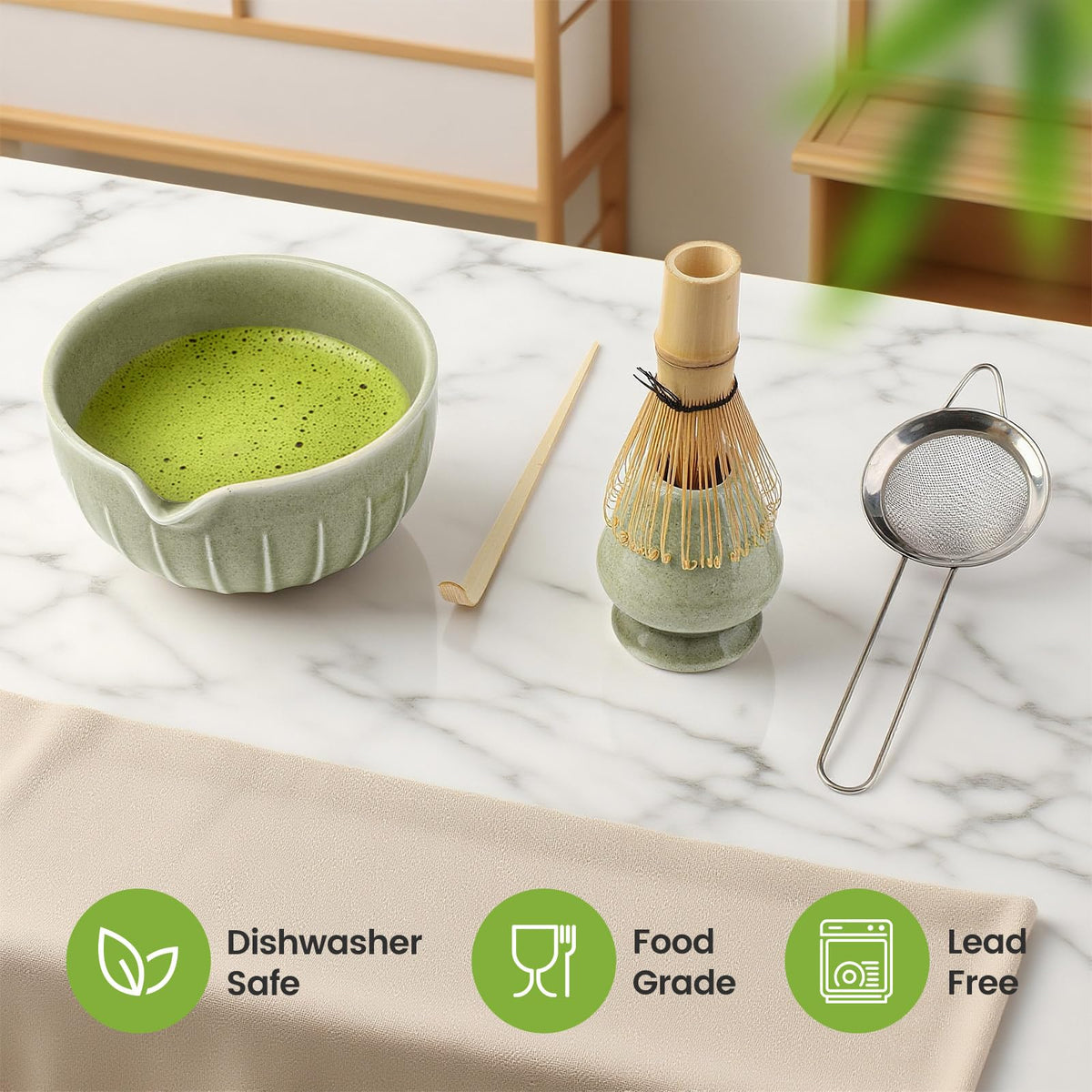 Farielyn-X Matcha Whisk Set, Japanese Tea Set (5pcs) includes Matcha Bowl with Spout (19 oz), Bamboo Whisk, Matcha Scoop