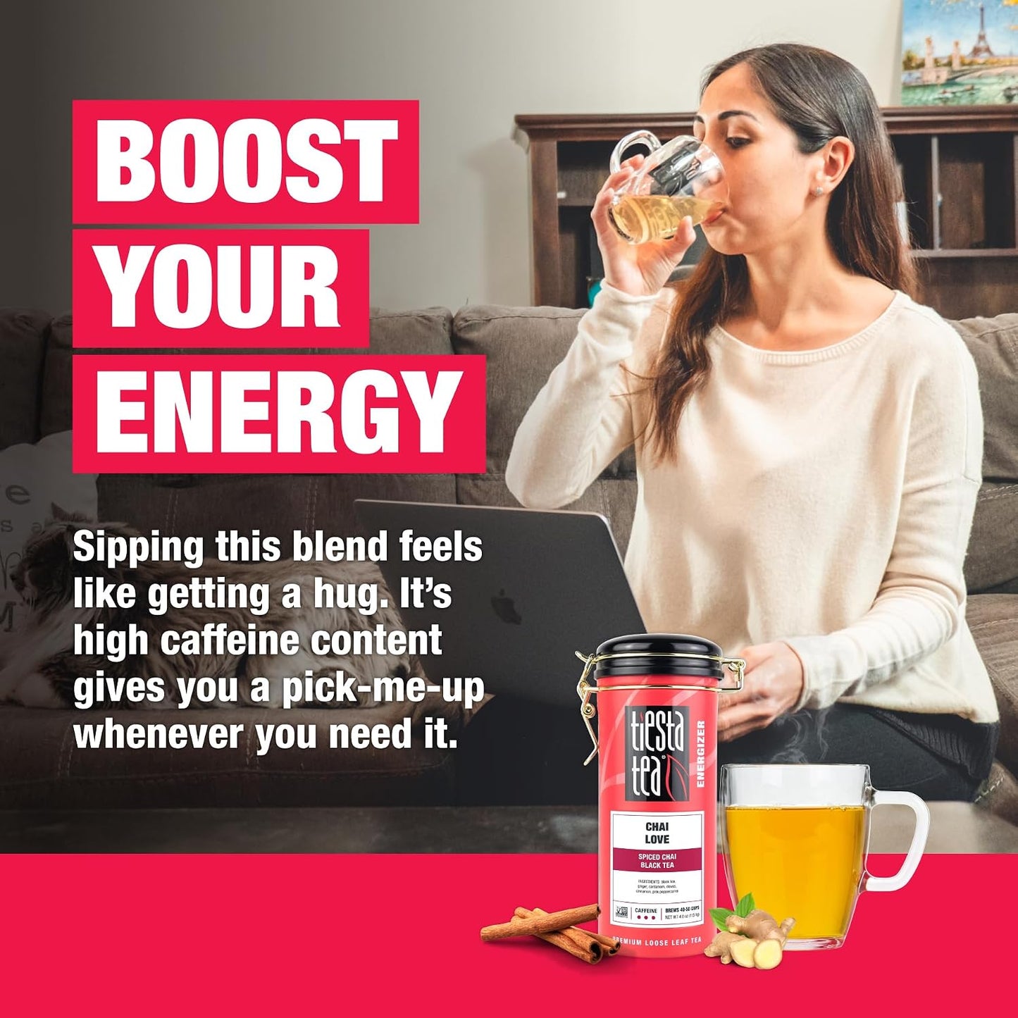 Tiesta Tea - Chai Love, Loose Leaf, Spiced Chai Black Tea, Premium Blend | High Caffeinated, Make Hot or Iced &amp; Brews Up to 50 Cups, 4 Ounce Refillable Tin