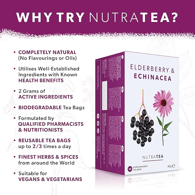 Nutra Tea Elderberry & Echinacea Immunity - 60 Tea Bags (3 Pack)