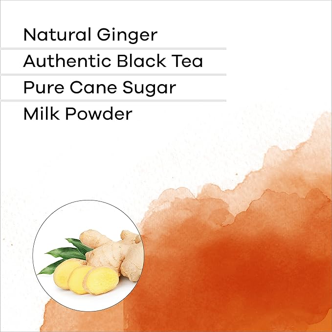 QuikTea Ginger Chai Tea Latte – 10 Count, Bold Ginger Flavor, no preservatives – Just Add Hot Water