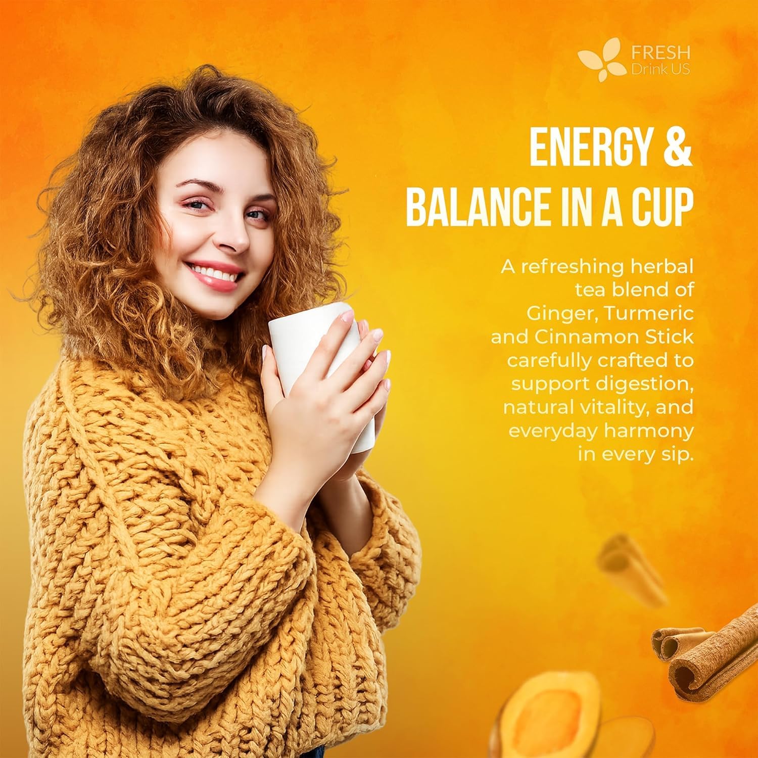 FreshDrinkUS, Premium Turmeric Ginger Cinnamon Tea Bags | 135 Tea Bags | Herbal Spice Tea Blend, Naturally Caffeine Free, Warm & Aromatic Flavor, 100% Natural Ingredients, Convenient Tea Bags