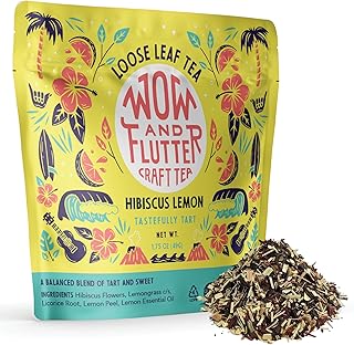 Wow and Flutter Hibiscus Lemon Loose Leaf Herbal Tea | Caffeine-Free Blend with Organic Hibiscus, Lemongrass, Lemon Peel & Oil | Bright Citrus, Tart-Sweet Flavor – 1.75 oz Pouch
