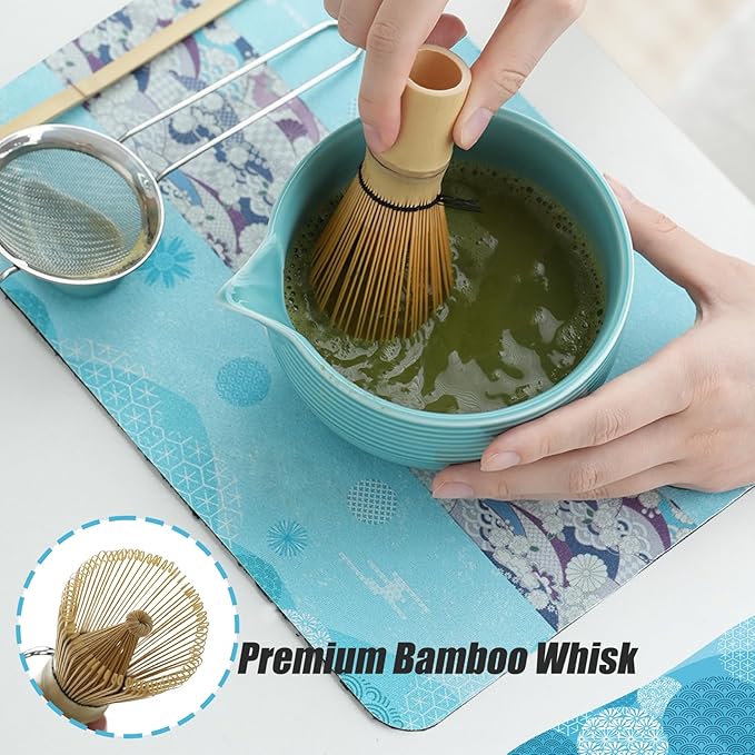 Clay&Fire Matcha Whisk Set, Ceramic Matcha Set, Matcha Bowl with Spout and Whisk, 9 pcs Matcha Tea Kit for Matcha Lovers, Ideal Gift Christmas