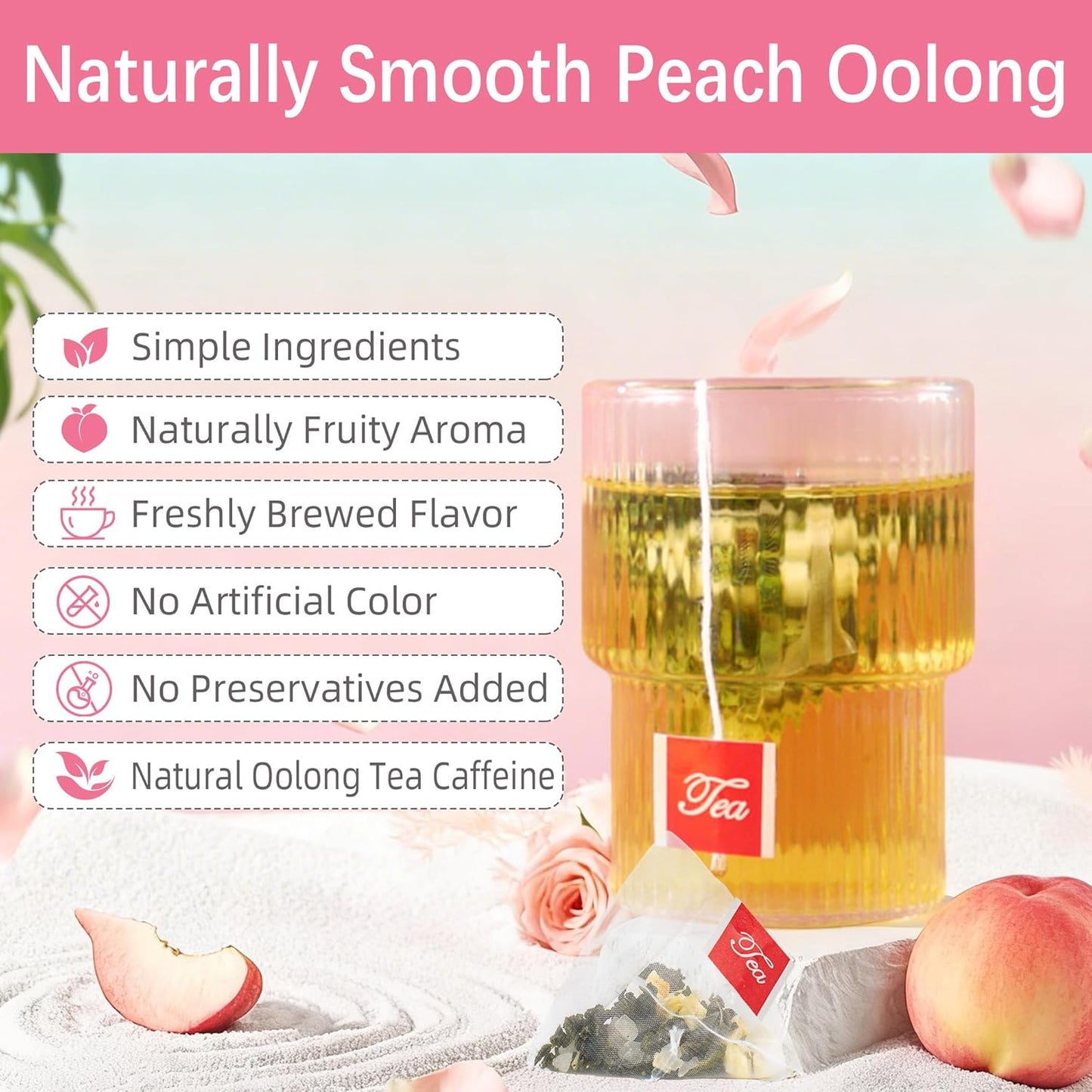 Peach Oolong Tea, Caffeine Alternative for Focus Support, Sweet Fruity Aroma and Smooth Oolong Flavor, Hot or Iced Daily Drink, 3.5g x 30 Bags