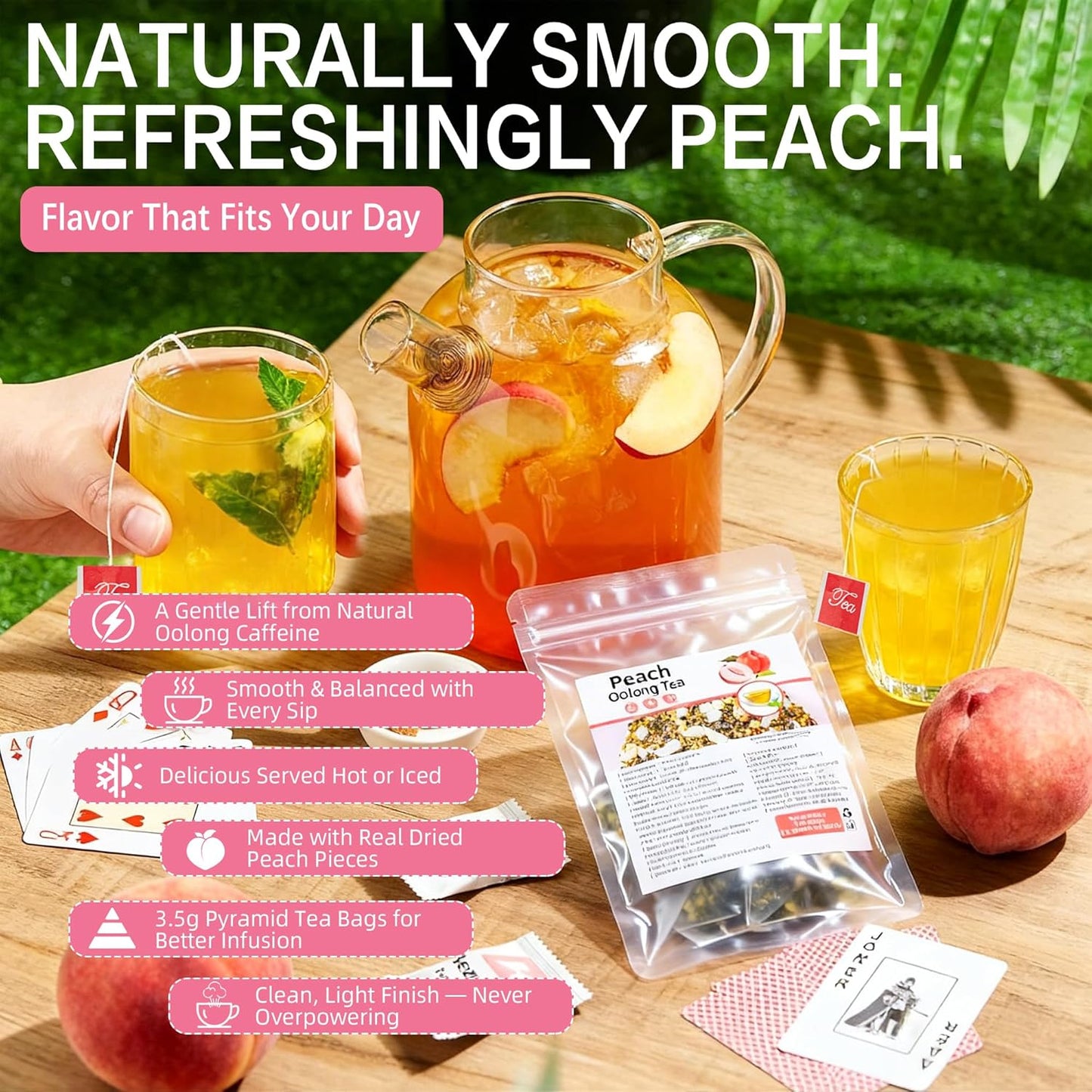 Peach Oolong Tea, Caffeine Alternative for Focus Support, Sweet Fruity Aroma and Smooth Oolong Flavor, Hot or Iced Daily Drink, 3.5g x 30 Bags