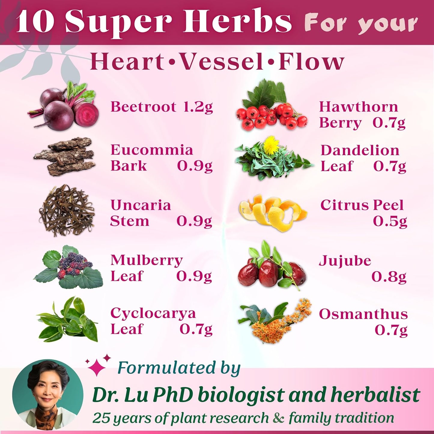 Dr. Lu’s Happy Blood Pressure Tea | 100% Natural Heart Functional Tea for Blood Pressure Support | Beetroot, Hawthorn Berry, Mulberry Leaf, Dandelion 10 Super Herbs in Corn Fiber Pyramid Bags