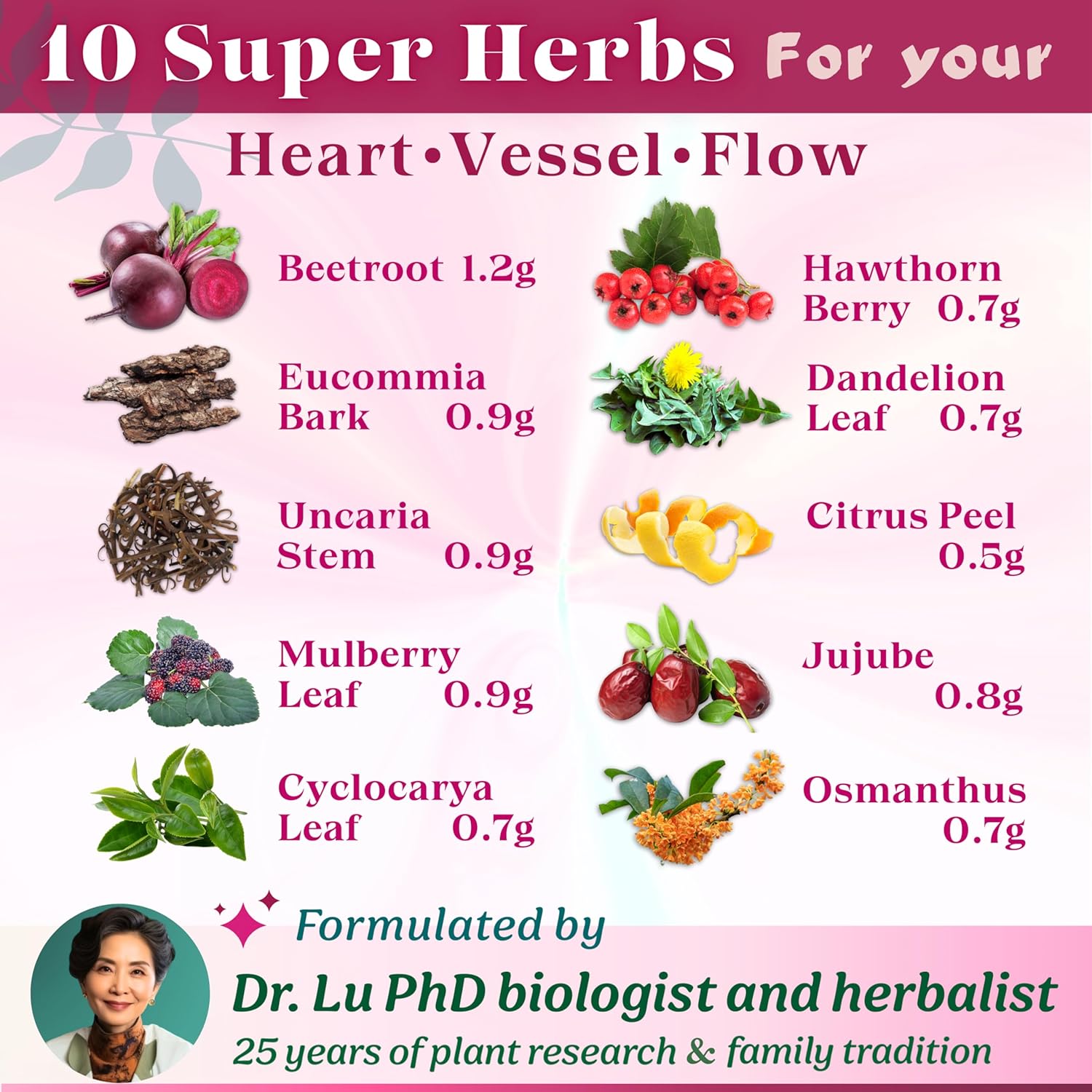Dr. Lu’s Happy Blood Pressure Tea | 100% Natural Heart Functional Tea for Blood Pressure Support | Beetroot, Hawthorn Berry, Mulberry Leaf, Dandelion 10 Super Herbs in Corn Fiber Pyramid Bags