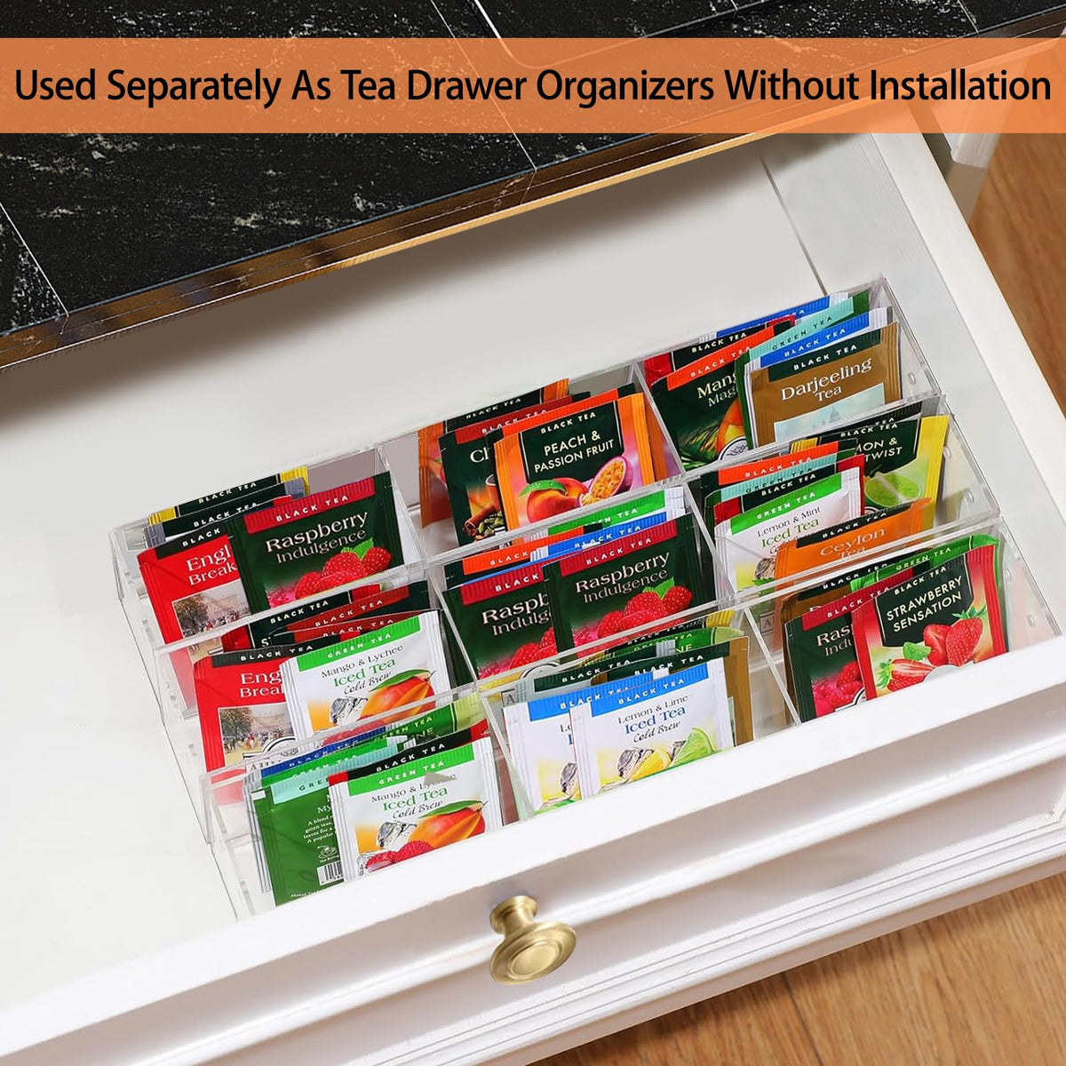Wuudy Tea Bag Organizer, Acrylic Tea Holder Storage Rack, Assembly Required