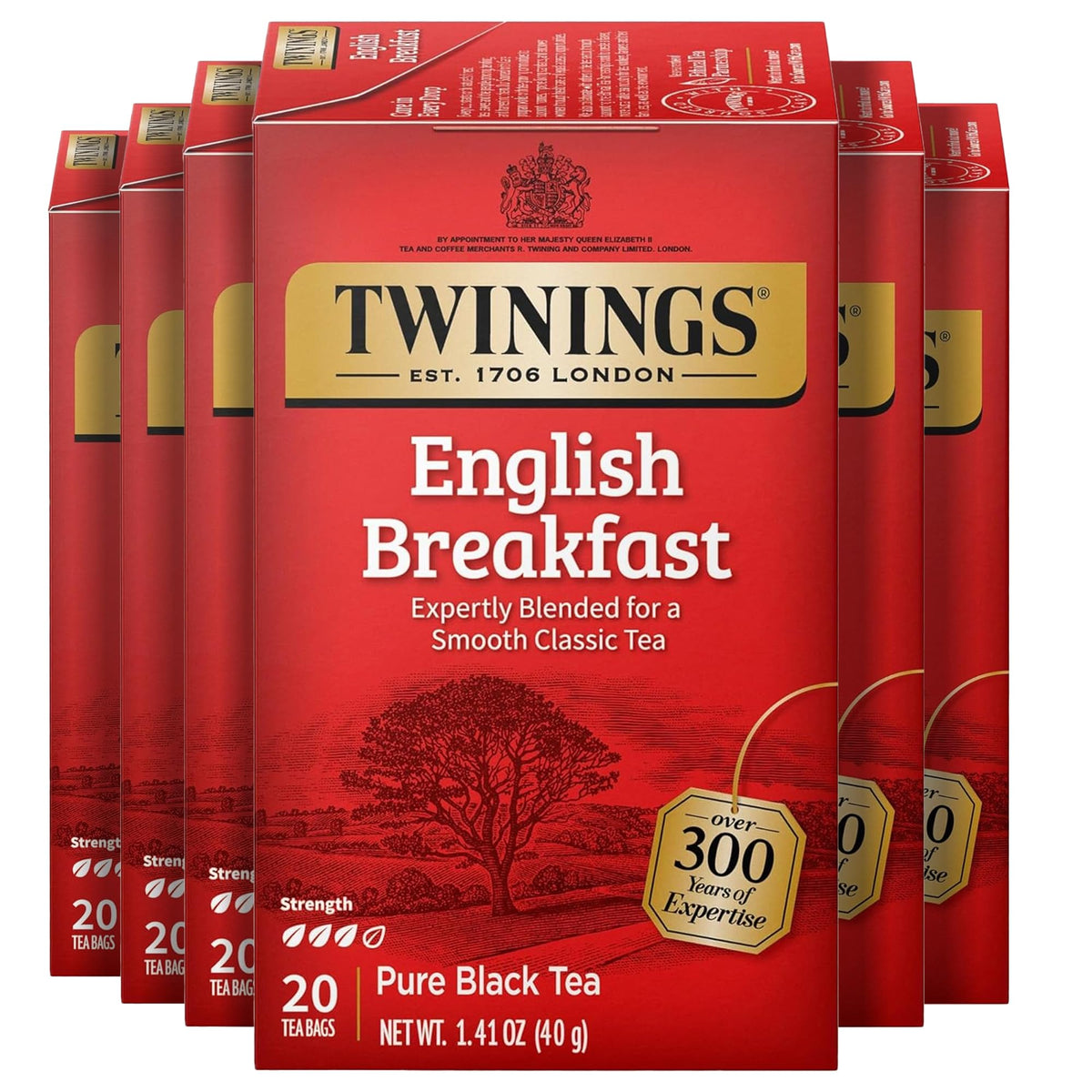 Twinings English Breakfast Black Tea Individually Wrapped Bags, 20 Count (Pack of 6), Flavourful, Robust, Caffeinated, Enjoy