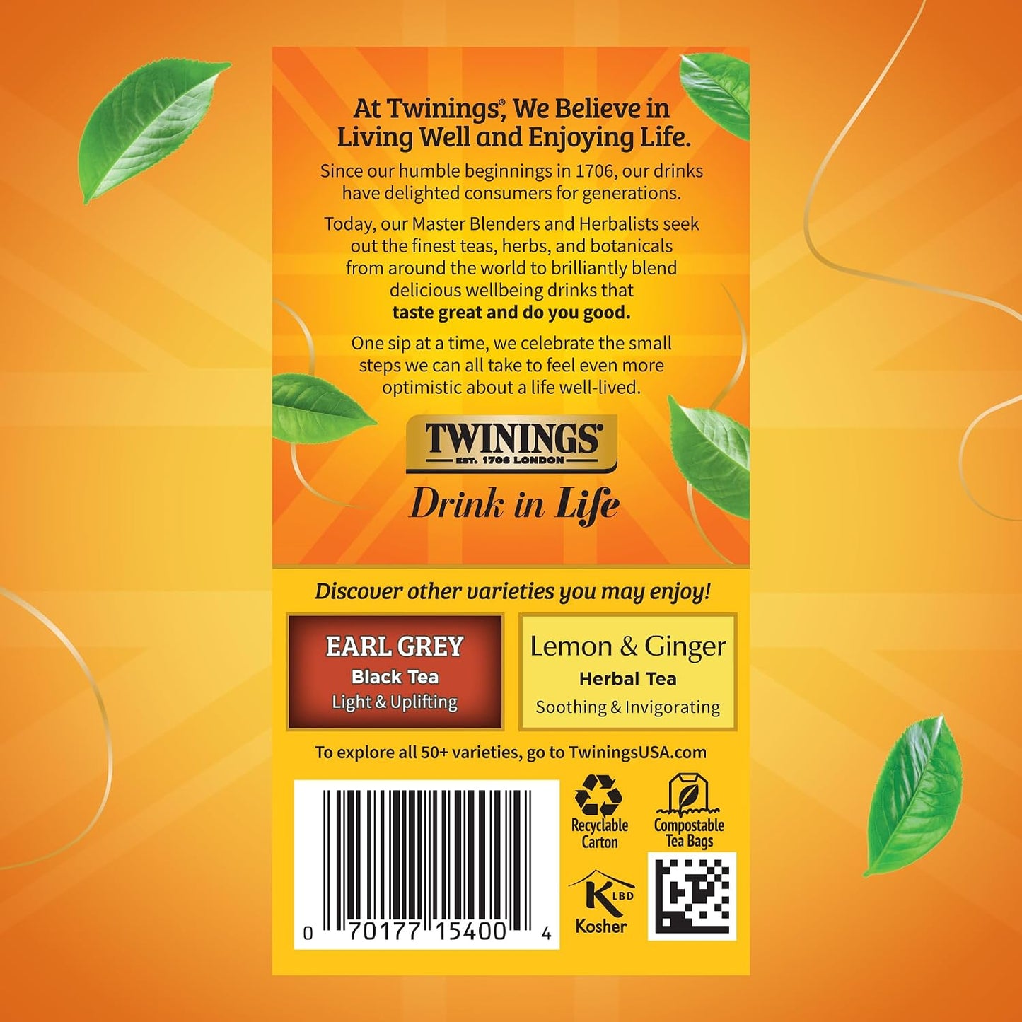 Twinings Lady Grey Black Citrus Tea Bags, 20 CT Box (6 Pack)