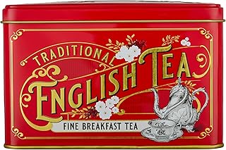 New English Teas Vintage Victorian Tea Tin in Berry-Red with 40 English Breakfast Teabags