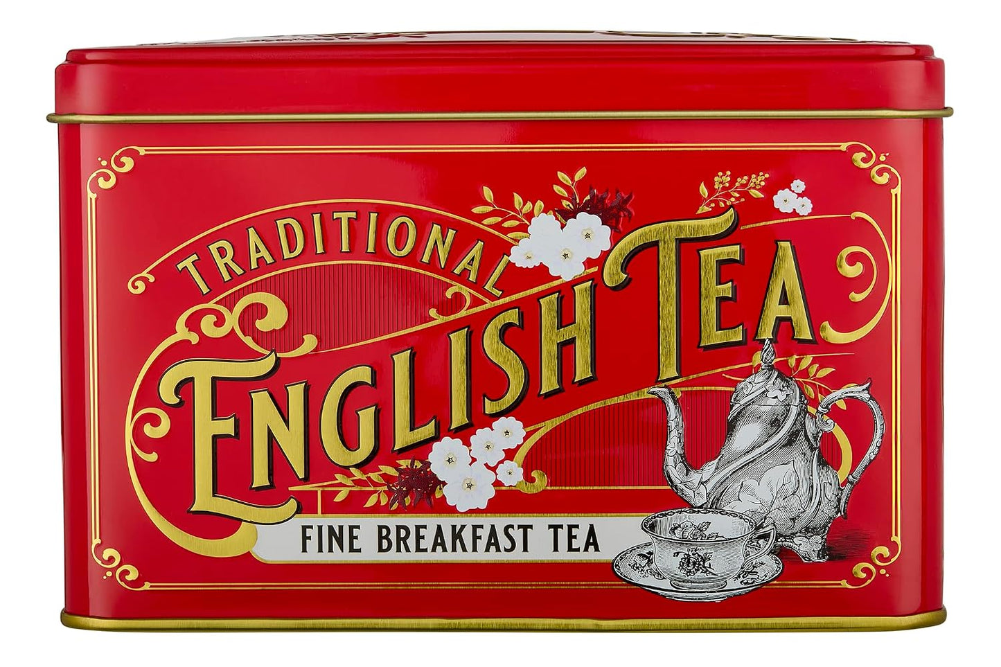 New English Teas Vintage Victorian Tea Tin in Berry-Red with 40 English Breakfast Teabags