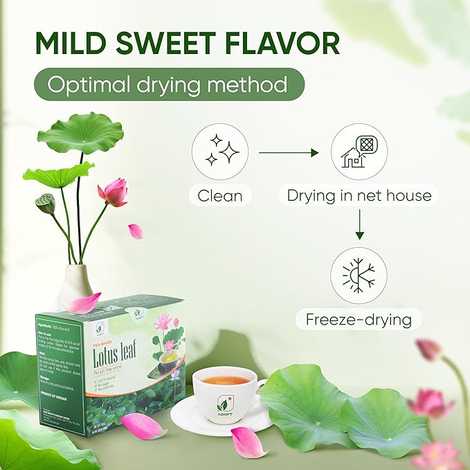 Nmpt Dried Lotus Leaf Tea, 100% Hand Pick, Organic Herbal Tea, 50 Tea Bags, Gluten Free, Dairy Free, Sugar Free & 100% Natural