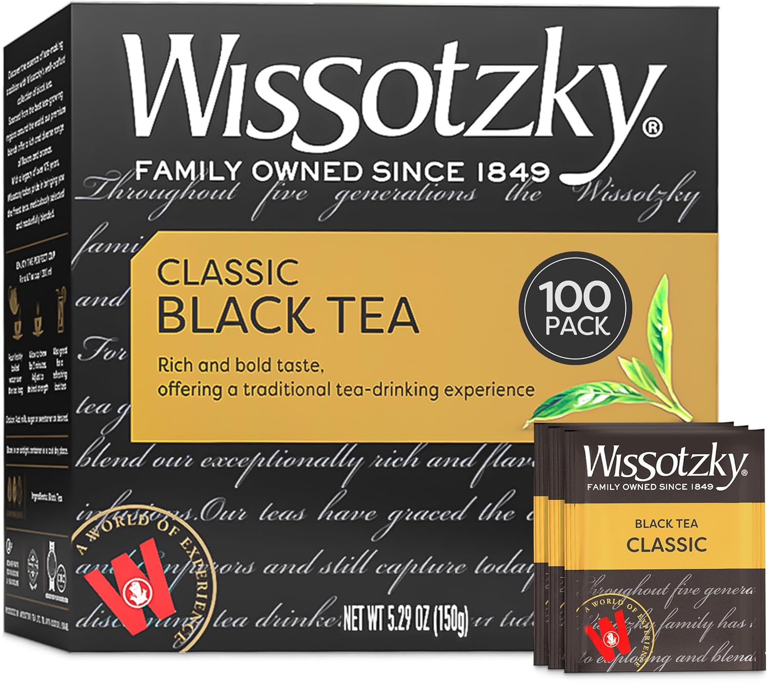 Wissotzky Classic Black Tea, 100 Tea Bags | Smooth & Full Bodied Tea | Antioxidant Rich | Rich Flavor Black Tea Bags