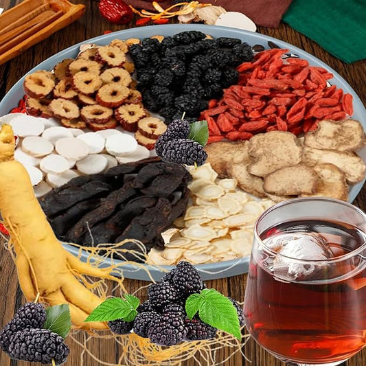 Ginseng & Mulberry Herbal Tea, Herbal Tea Formula Ginseng Six Treasure TeaBags, Treasure Herbal Tea and Wolfberry (30pcs)
