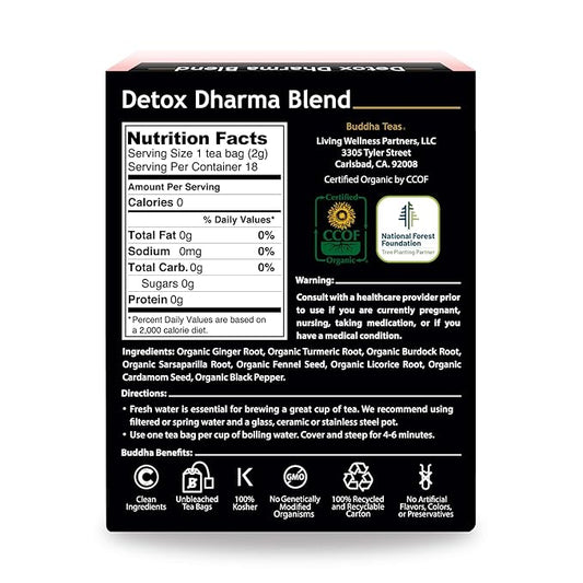 Buddha TeasBuddha Teas - Organic Detox Dharma Blend - Herbal Tea - For Health & Wellbeing - With Antioxidants & Minerals - Clean Ingredients