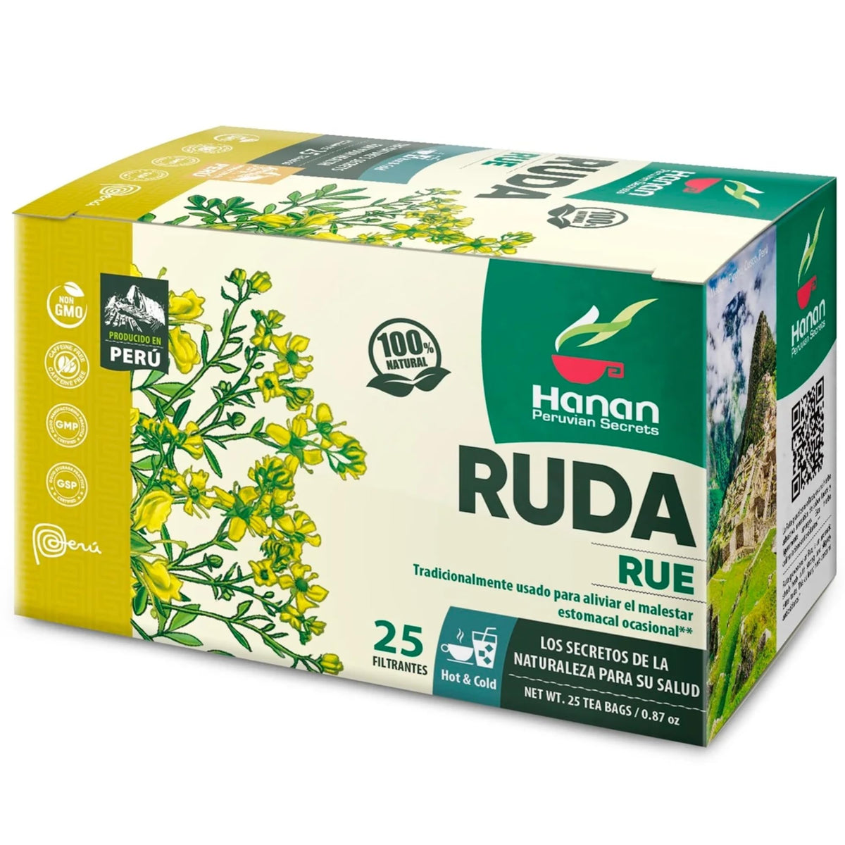 HANAN PERUVIAN SECRETS Hanan Te de Ruda Rue 25 Tea Bags for Relaxation & Well-Being, Ruta Graveolens, Natural Herbal Tea from