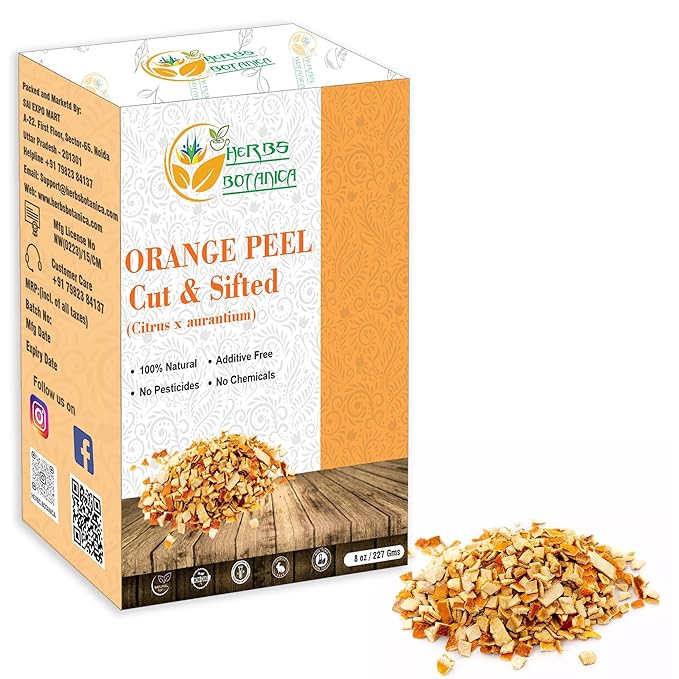 Herbs Botanica Dried Orange Peel Organic Cut & Sifted Naural Orange Zest for Herbal Tea Culinary Delights and Wellness Vegan