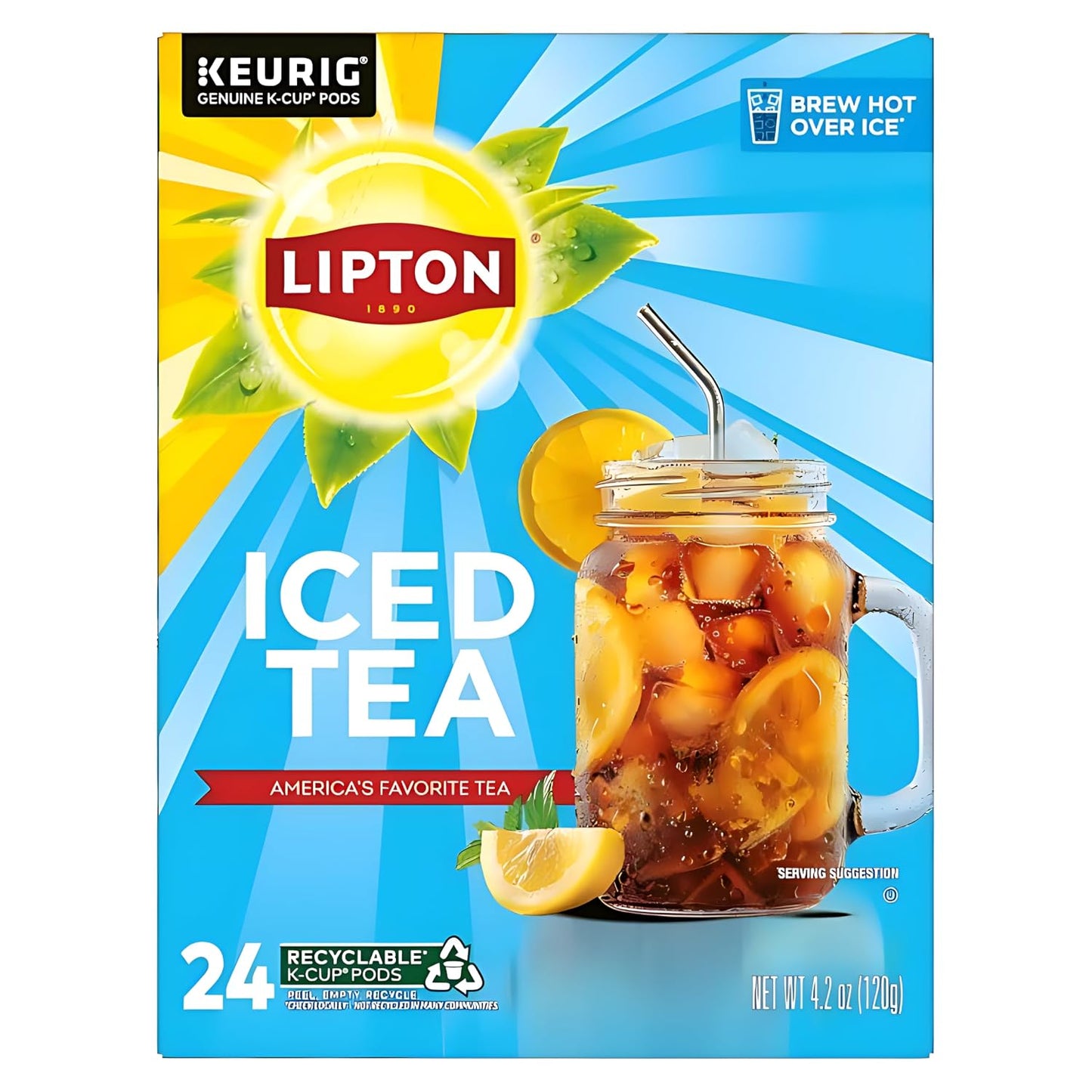 Lipton Unsweetened Black Iced Tea K-Cup Pods, 24 Pack for Keurig | Rainforest Alliance Certified Tea Pods with Smooth Crisp Flavor, Brew Hot over Ice for Refreshing Beverage.