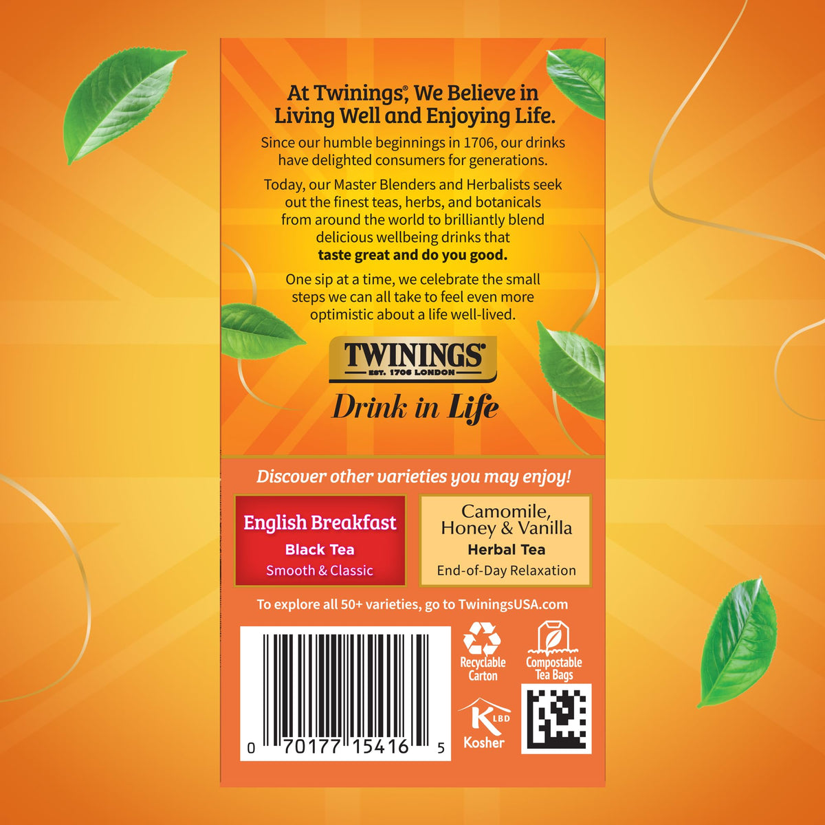 Twinings Ceylon Pure Black Tea Individually Wrapped Bags, 20 Count (Pack of 6), formerly Ceylon Orange Pekoe, Crisp