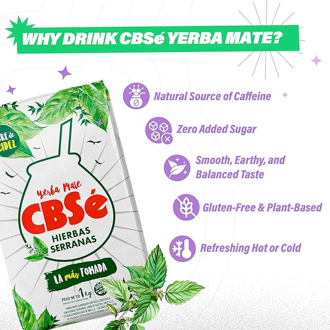 CBSe Hierbas Serranas Yerba Mate – Loose Leaf Yerba Mate Tea with Mountain Herbs, Naturally Caffeinated, Gluten-Free, 1 kg (2.2 lbs)