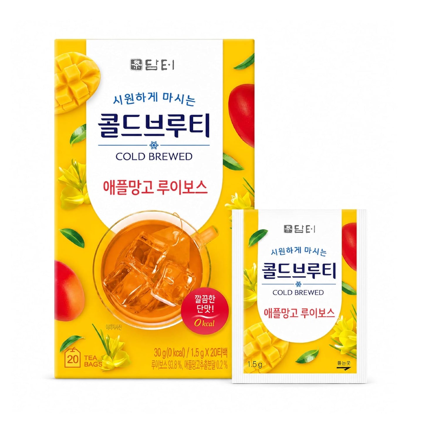 Damtuh Apple Mango Rooibos Cold Brew Tea Bags, Caffeine-Free, 20 Count | Sweet apple and mango with smooth rooibos; zero sugar, zero carbs, sweetened with stevia; cold brew bags