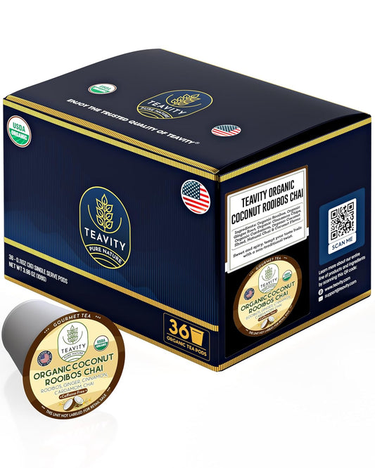 Coconut Rooibos Chai Tea Pods for Keurig - Organic Ginger Tea