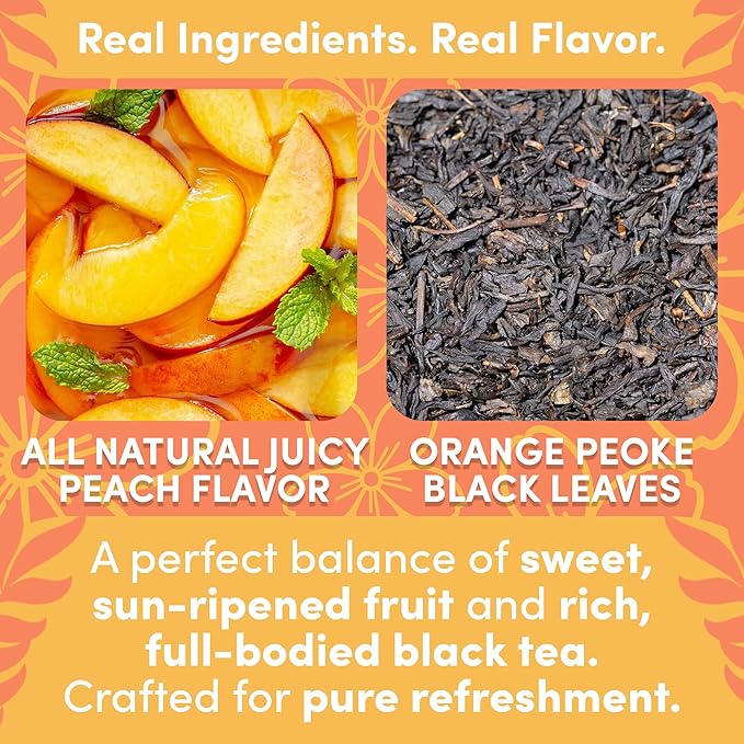 Sarasota Tea, Peach Flavored Iced Tea Bags One Gallon Size Filter Packs, 48 Gallons Per Box
