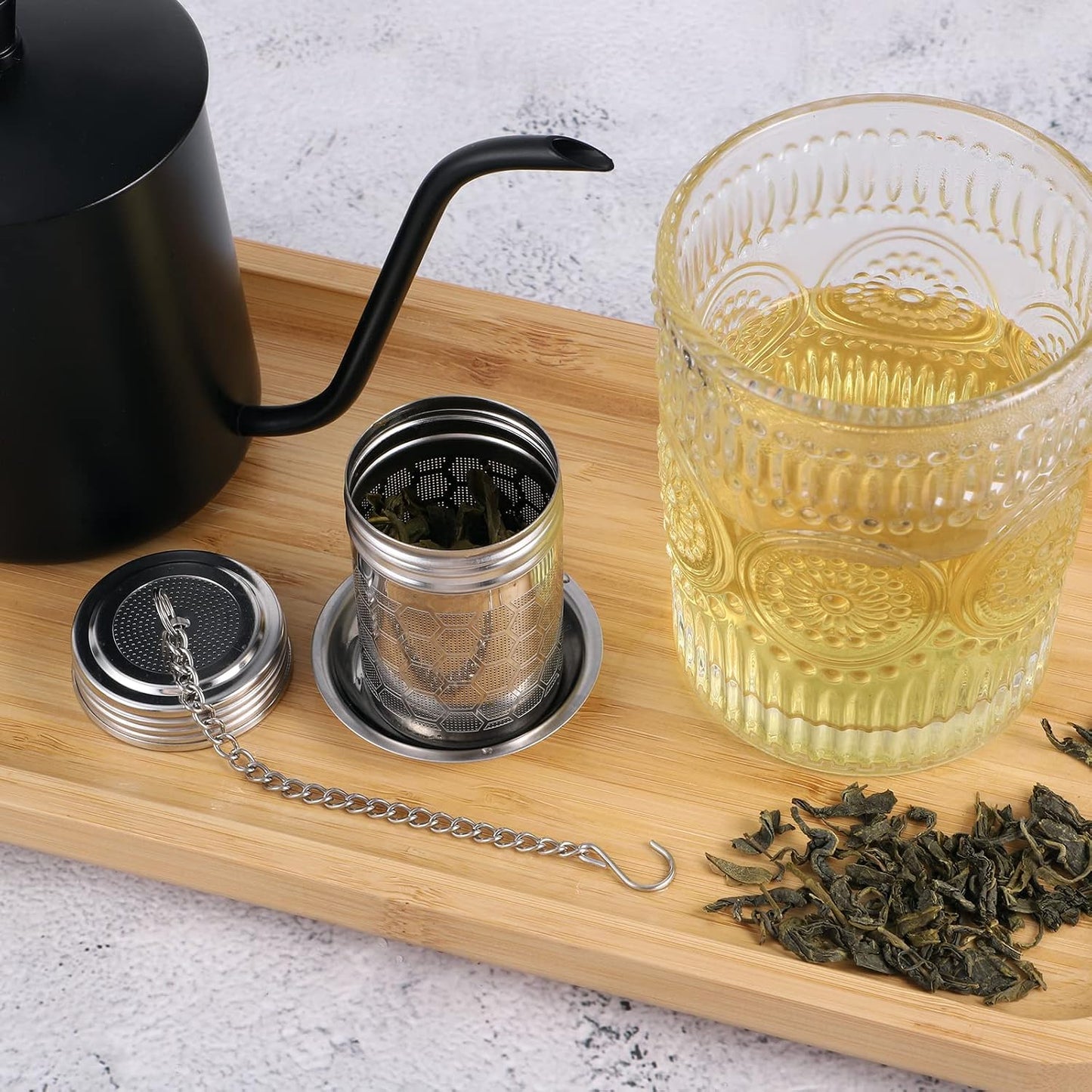 2 Pack Tea Infusers For Loose Tea, 304 Stainless Steel, 2 Inch | Fine Mesh Filter, Threaded Lid, Chain Hook, Drip Trays, Fits Most Mugs And Teapots, Dishwasher Safe