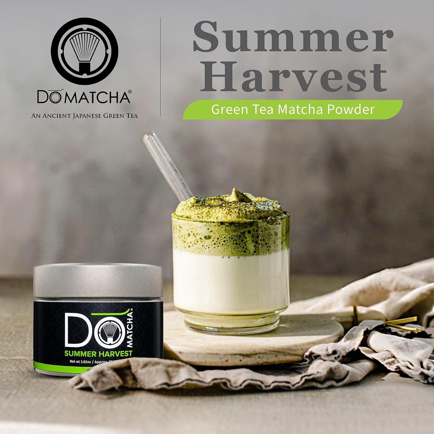 DoMatcha - Summer Harvest Green Tea Matcha Powder, Natural Source of Antioxidants, Caffeine, and L-Theanine, Promotes Focus and Relaxation, Kosher, 75 Servings (2.82 oz)