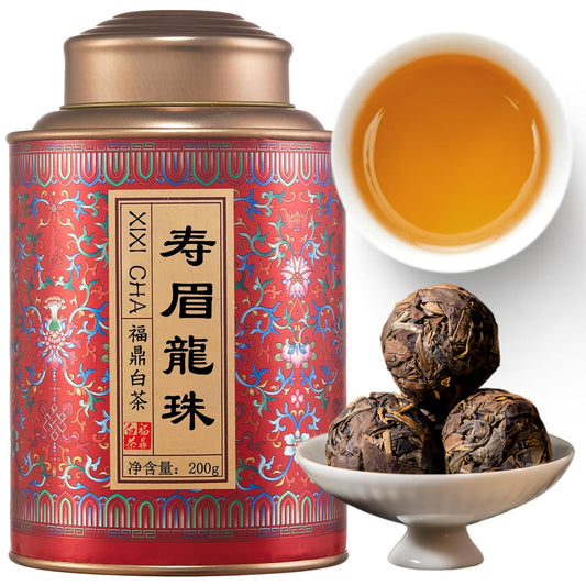XIXICHA Shou Mei White Tea Pearls Tea Aged White Tea Dragon Pearls Tea Shoumei Tea Fuding White Tea Balls Chinese Tea White Bai Cha Long Zhu 白茶 寿眉 老白茶 福鼎白茶 寿眉龙珠