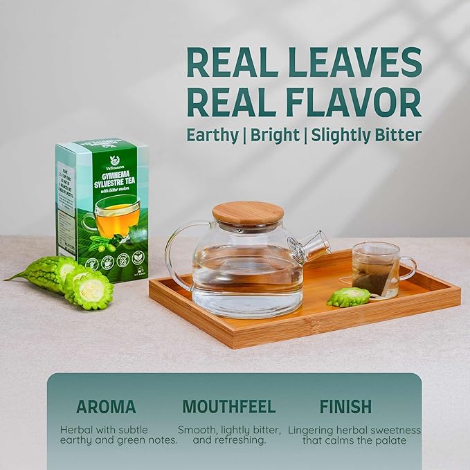 VieTreasures Gymnema Leaf Tea - 2.8oz (40 Tea Bags) | With Bittermelon, Stevia | Non GMO, Caffeine-Free, Antioxidant, Vegan, Keto-Friendly Organic Herbal Infusion Tea | Energy Boost & Health Support